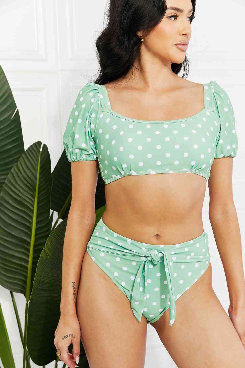 Marina West Swim Vacay Ready - Bikini à manches bouffantes en feuille de gomme