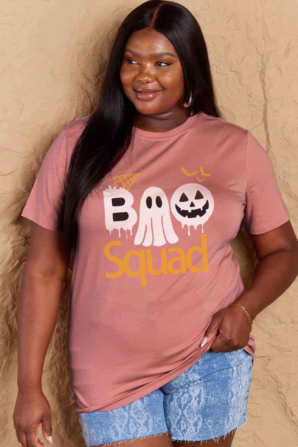 Camiseta de algodón con gráfico BOO SQUAD de talla grande de Simply Love