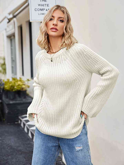 Pull en tricot gaufré à manches raglan