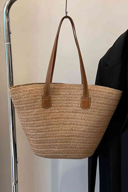 Bolso tote de paja con asa de cuero PU