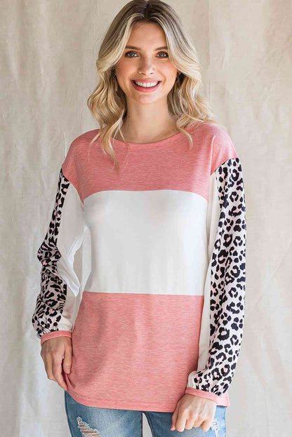 Leopard Color Block Top