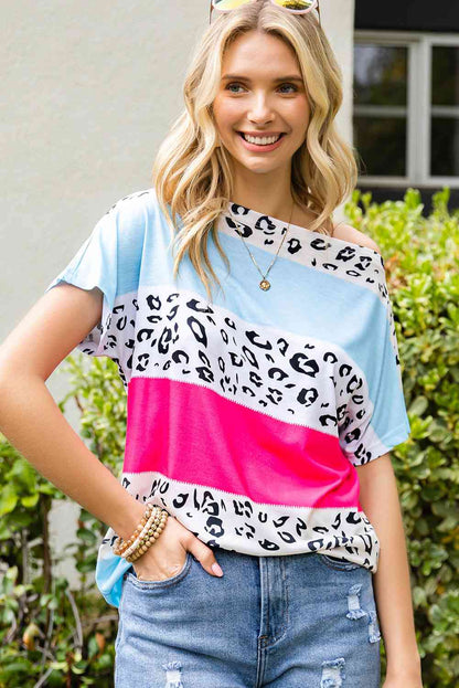 Leopard Print Color Block Tee Shirt