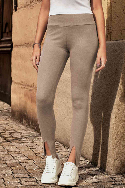 High Waist Ribbed Slit Leggings