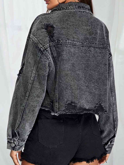 Veste en jean boutonnée à col et épaules tombantes