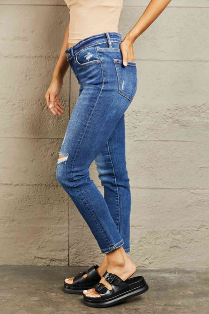 BAYEAS Jean slim effet vieilli taille mi-haute