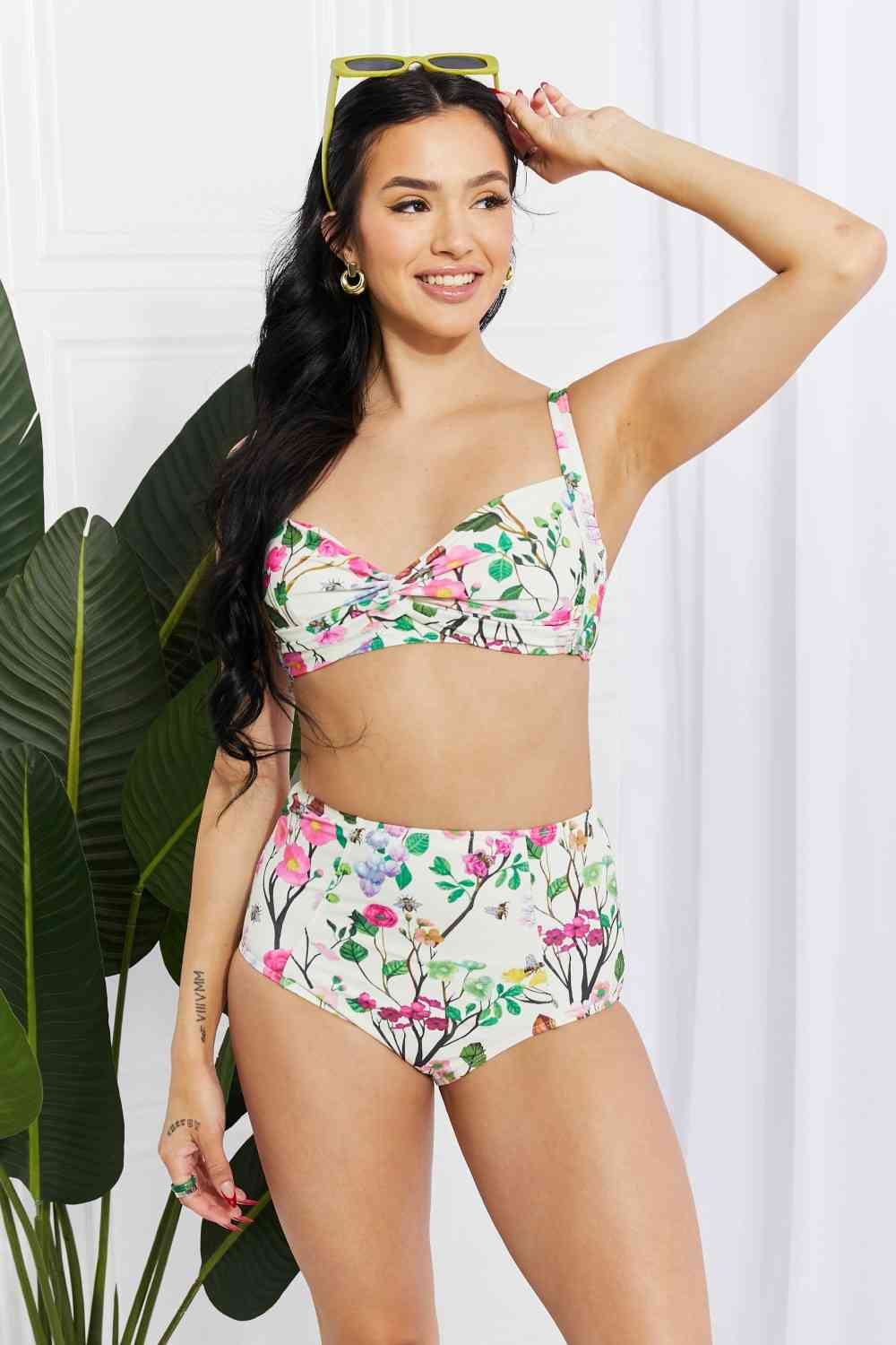 Marina West Swim Take A Dip - Bikini taille haute torsadé en crème