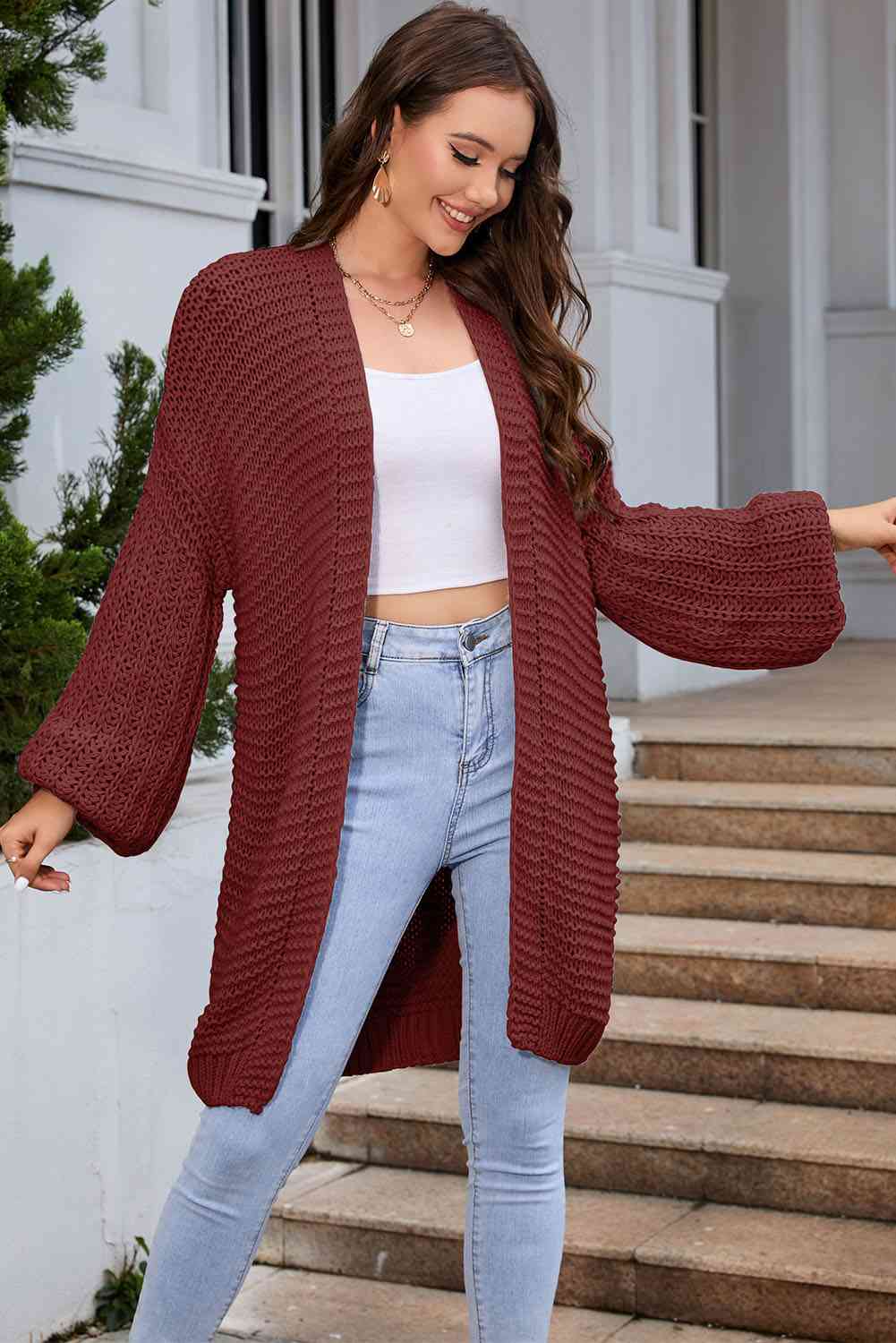 Cardigan long ouvert sur le devant