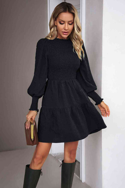 Smocked Lantern Sleeve Mini Dress