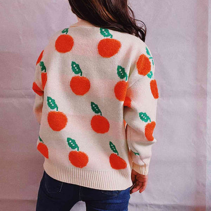 Fruit Pattern Turtleneck Dropped Sweater