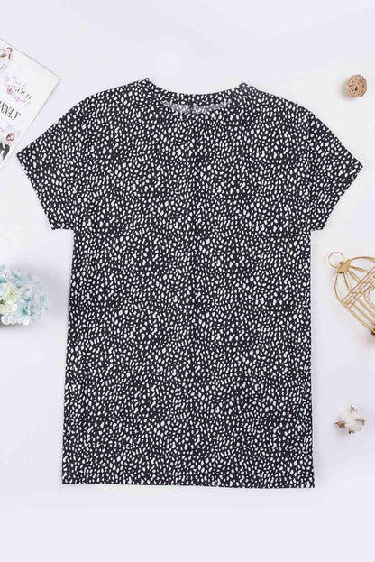 Animal Print Round Neck Tunic Tee with Pockets