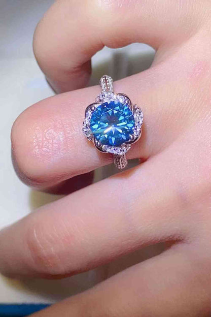 Anillo de plata de ley 925 con moissanita azul cobalto de 2 quilates