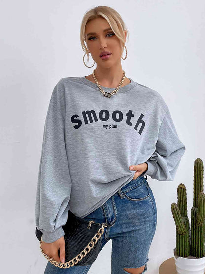 Round Neck Long Sleeve SMOOTH MY PLAN Graphic Sweatshirt