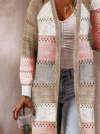 Cardigan ajouré à blocs de couleurs ouvert sur le devant