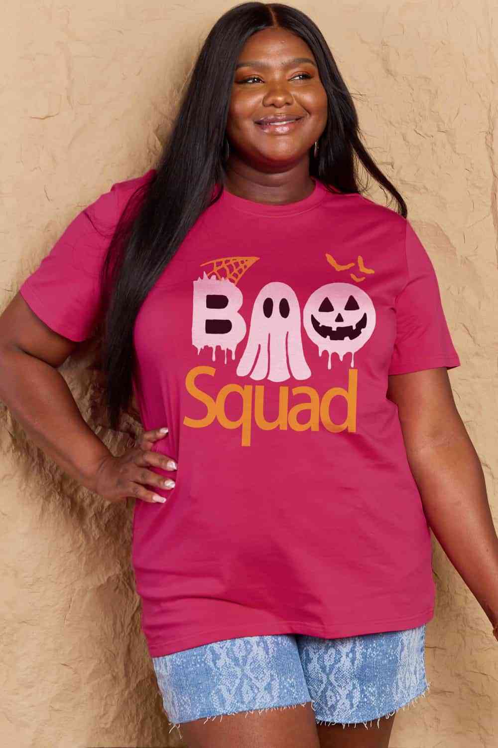 Camiseta de algodón con gráfico BOO SQUAD de talla grande de Simply Love