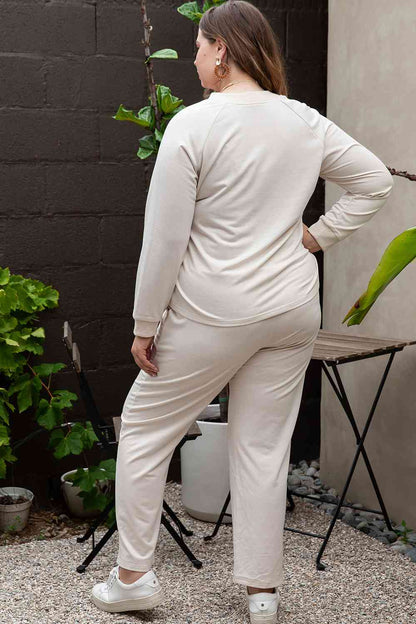 Ensemble haut et pantalon demi-boutonné de grande taille