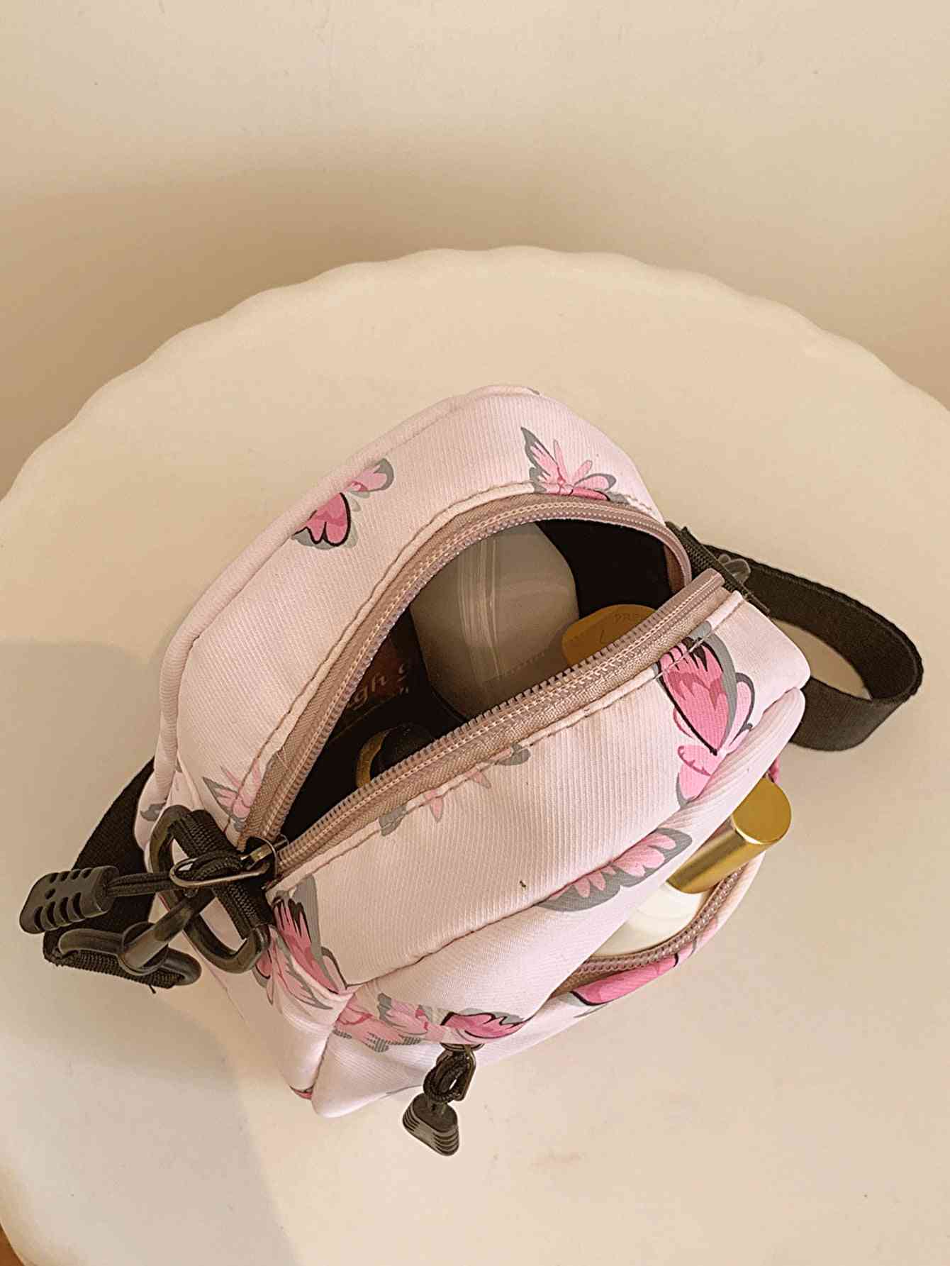 Bolso bandolera de poliéster con estampado de mariposas