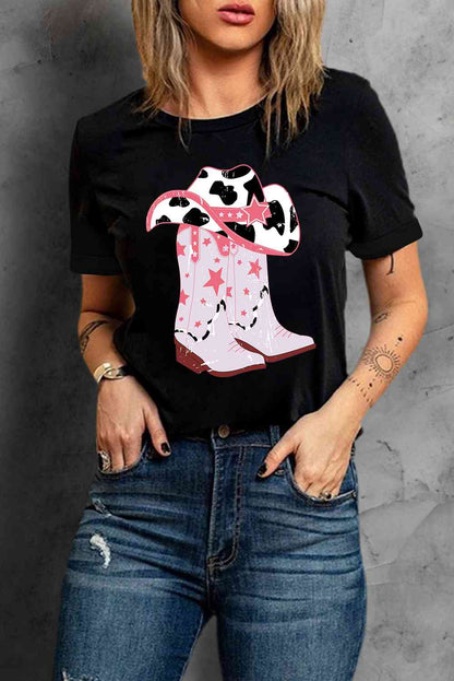 T-shirt graphique avec chapeau et bottes de cowboy