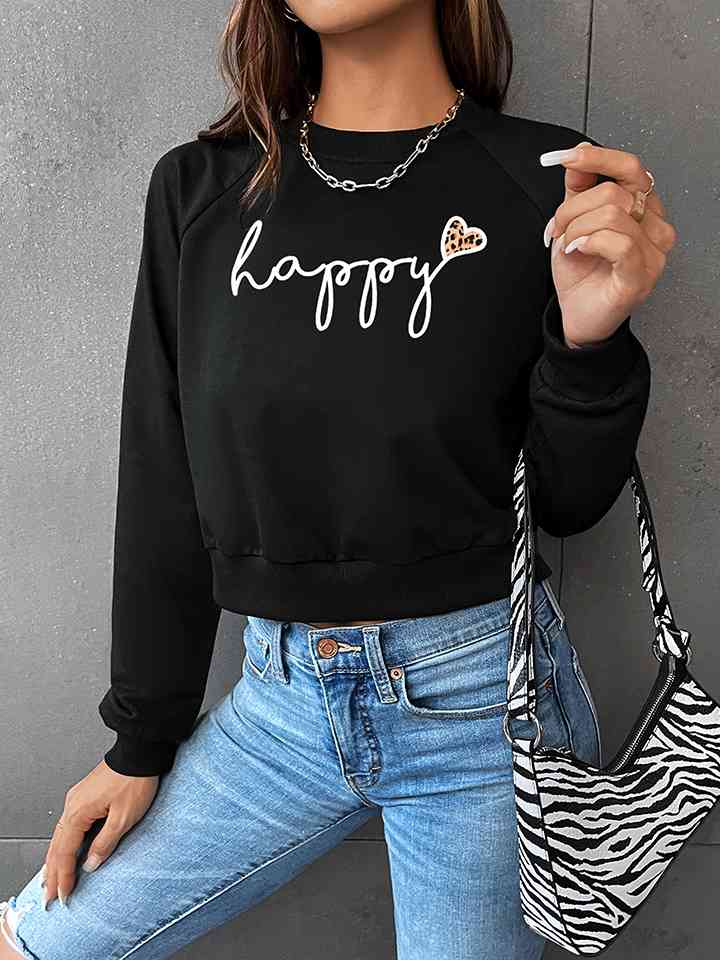 Sweat-shirt graphique HAPPY à manches raglan