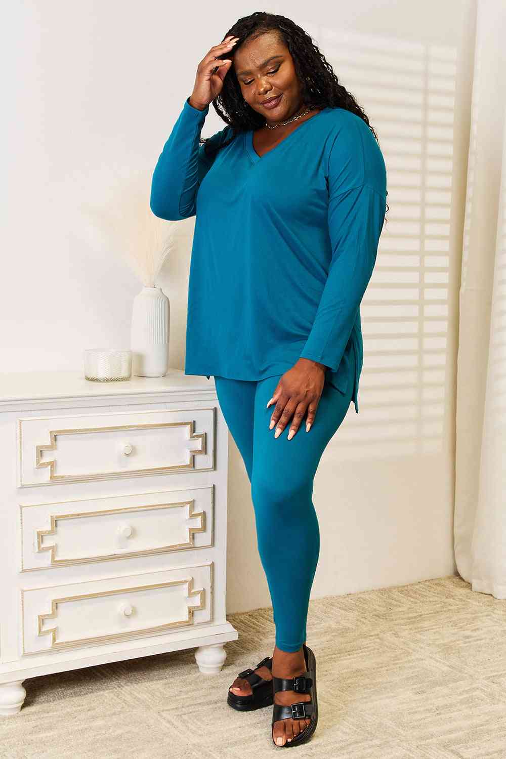 Zenana Lazy Days Ensemble haut à manches longues et leggings pleine taille