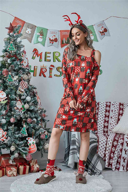 Vestido navideño de manga larga con cuello asimétrico