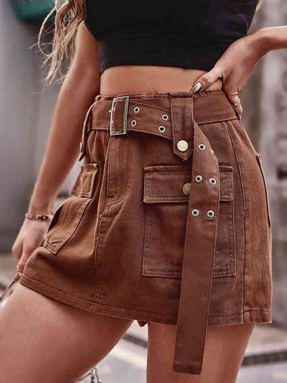 Short cargo en jean taille haute