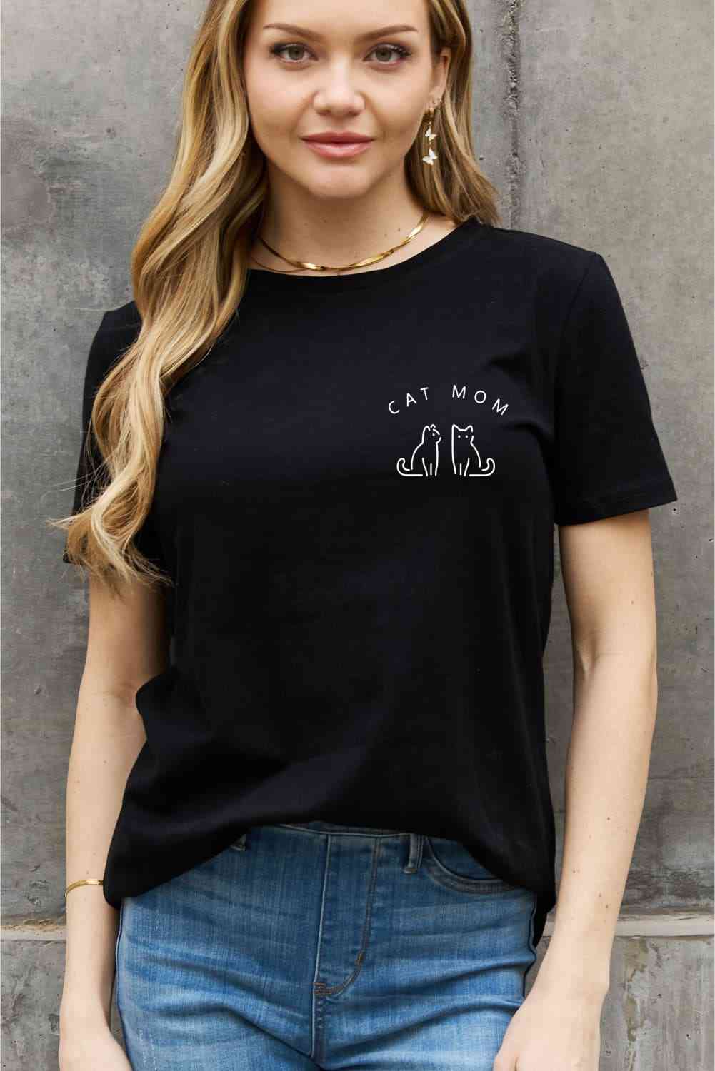 Simply Love T-shirt en coton graphique CAT MOM pleine taille