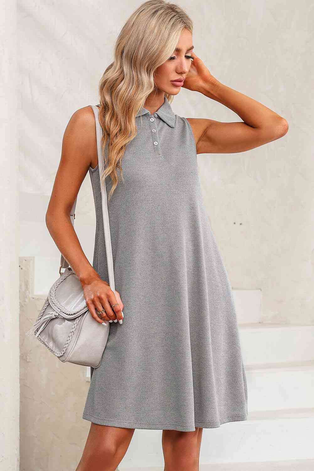 Collared Neck Sleeveless Dress