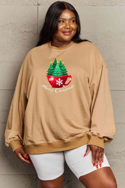 Simply Love Sweat-shirt graphique JOYEUX NOËL pleine taille