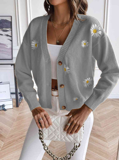 Cardigan boutonné à fleurs