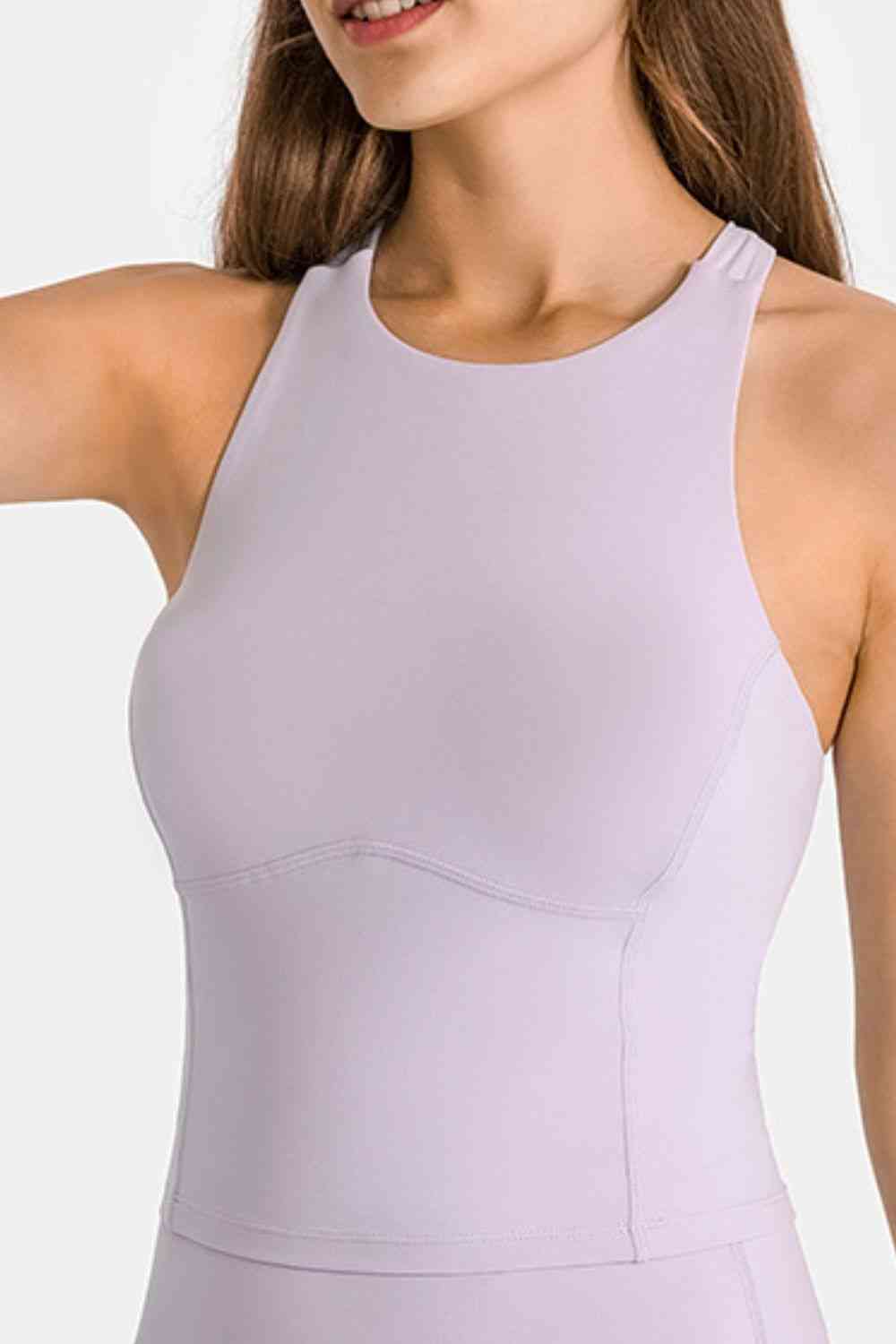 Camiseta sin mangas de yoga con cuello redondo y espalda cruzada