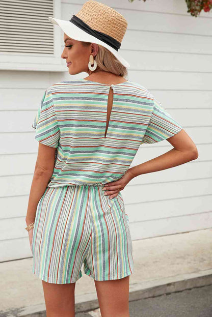 Rainbow Stripe Drawstring Waist Romper