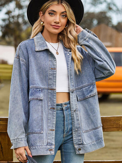 Collared Neck Button Up Denim Jacket