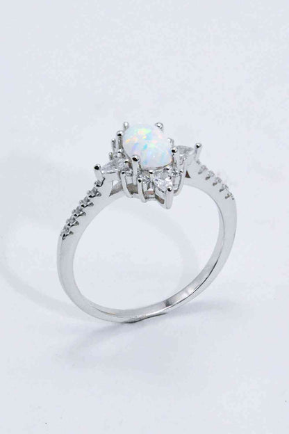 Platinum-Plated Opal and Zircon Ring