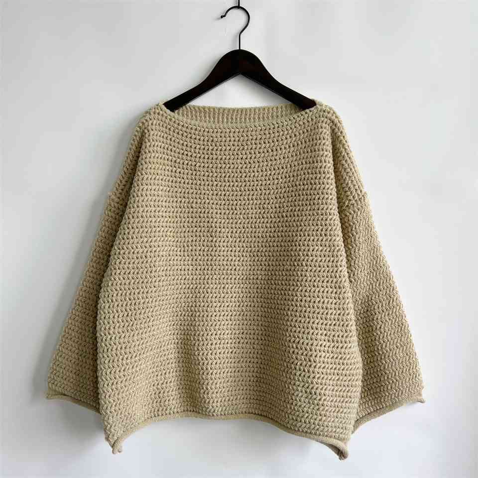 Openwork Boat Neck Long Sleeve Sweater