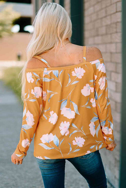 Floral Cold-Shoulder Long Sleeve Top