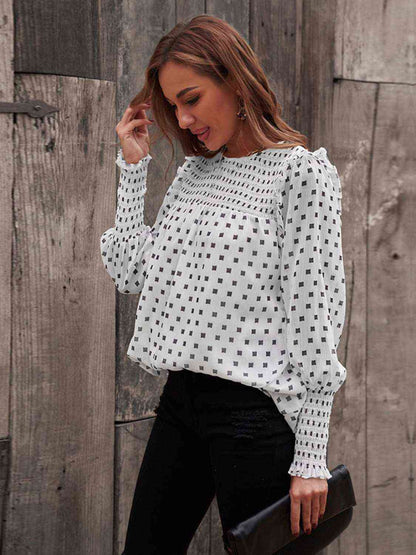 Blusa con cuello redondo y manga farol