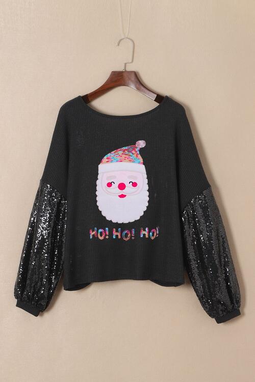 Blusa de manga larga con lentejuelas y estampado de Papá Noel en punto waffle