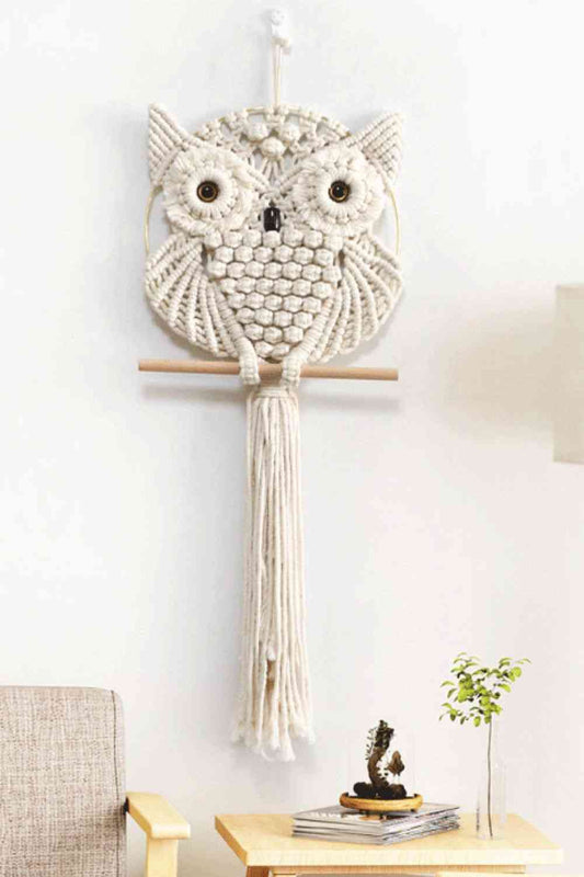 Tenture murale en macramé hibou tissée à la main