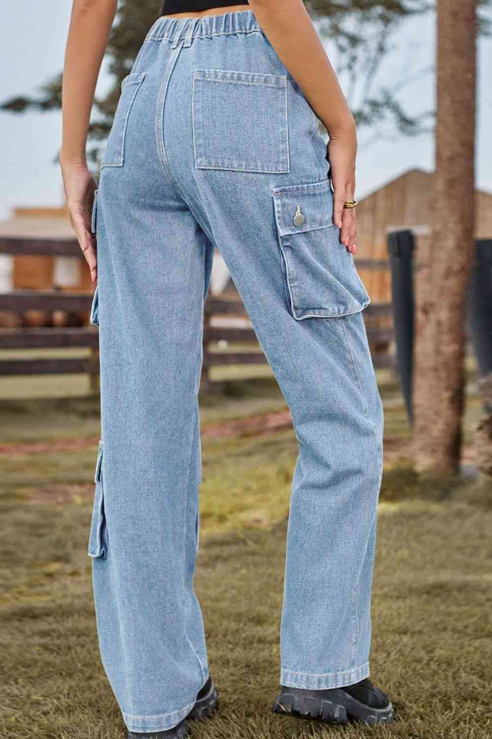 Loose Fit Long Jeans with Pockets