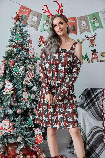 Vestido navideño de manga larga con cuello asimétrico