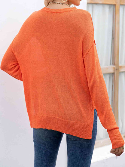 Round Neck Dropped Shoulder Slit T-Shirt