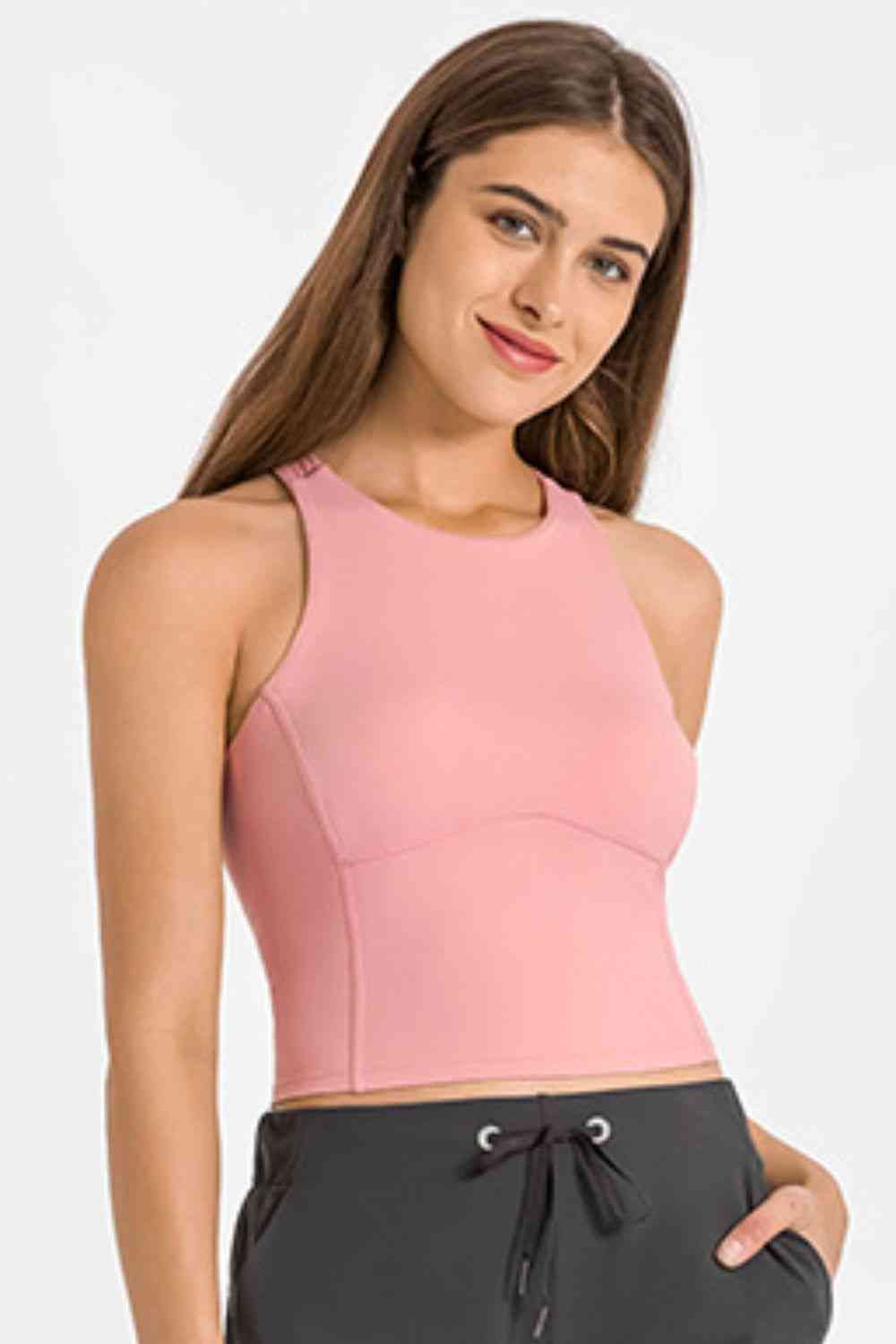 Camiseta sin mangas de yoga con cuello redondo y espalda cruzada