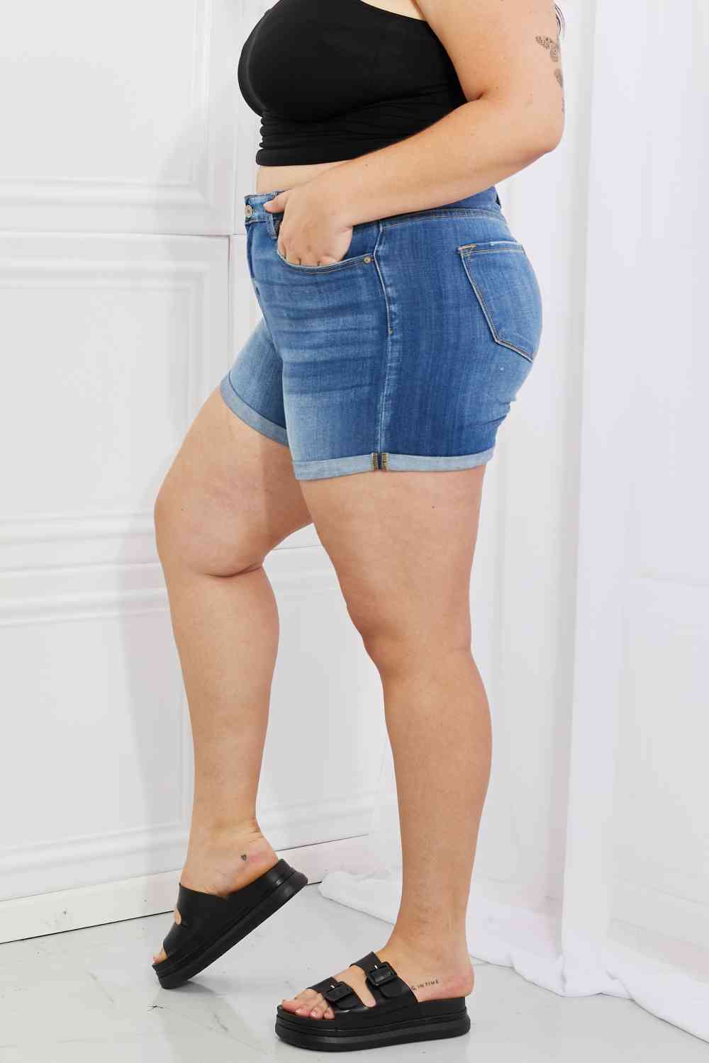 Kancan - Short en jean taille haute taille moyenne délavé à la pierre