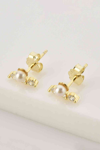 Zircon and Pearl 925 Sterling Silver Stud Earrings