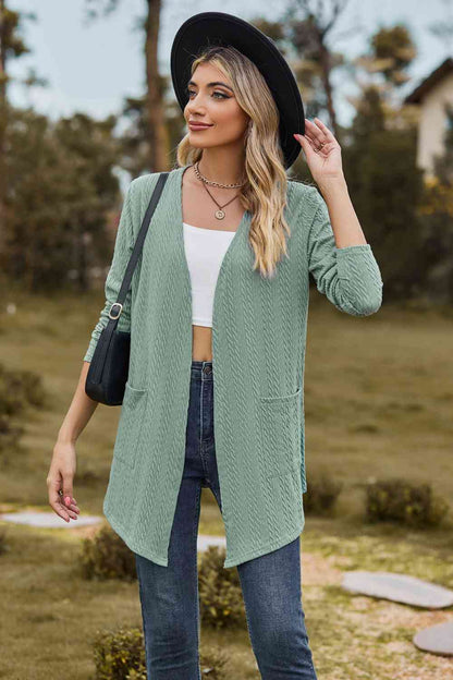 Cardigan à manches longues en tricot torsadé avec poche