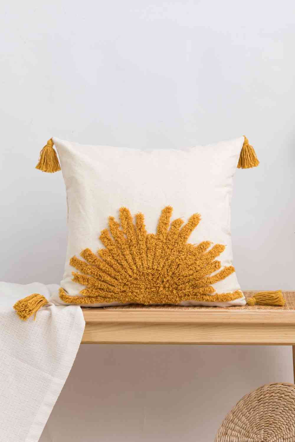 Taie d'oreiller décorative à pampilles avec motif soleil