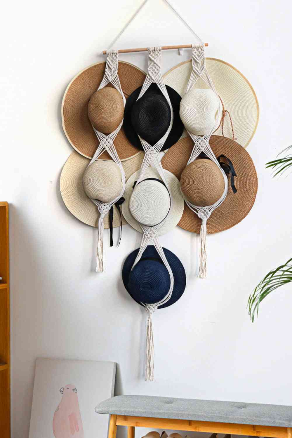 Percha para sombrero de macramé