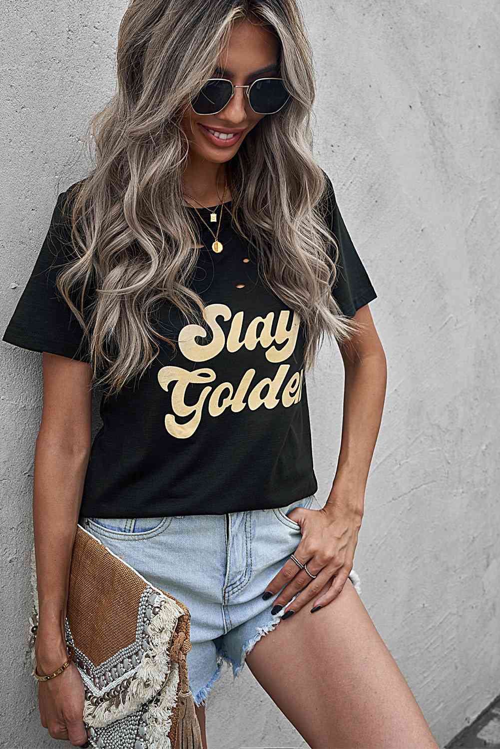 SLAY GOLDEN T-shirt à col rond effet vieilli