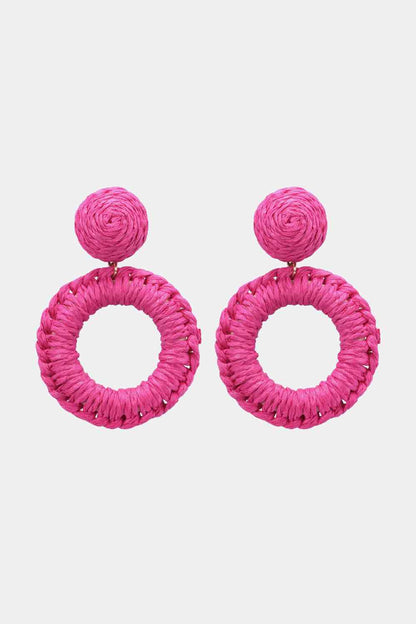 Boucles d'oreilles pendantes en forme d'herbe de raphia de forme ronde