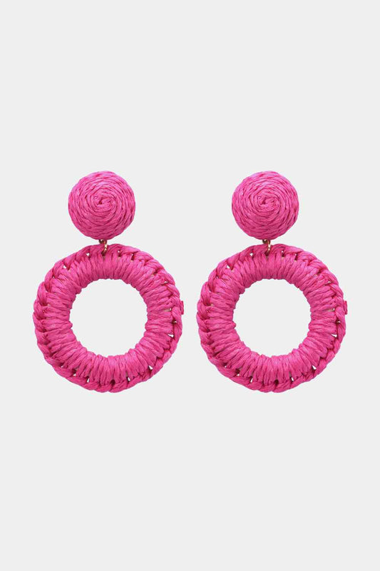 Boucles d'oreilles pendantes en forme d'herbe de raphia de forme ronde